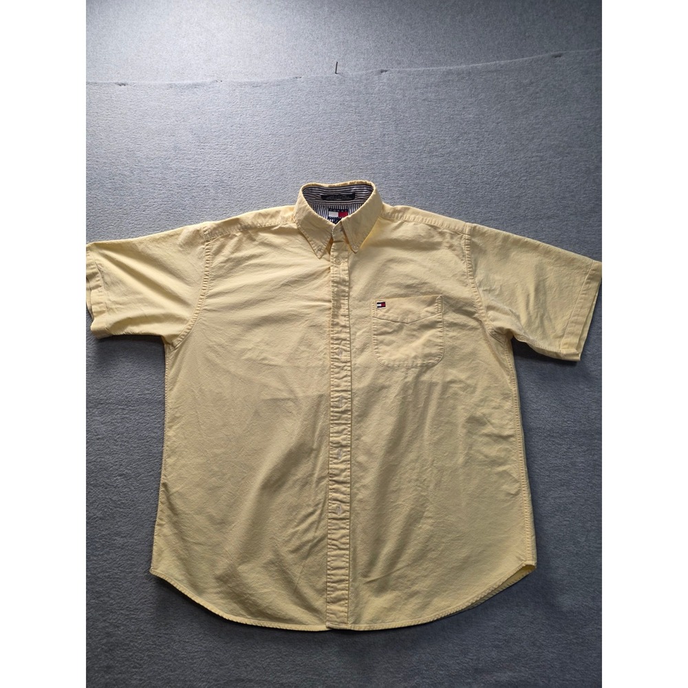 Tommy Hilfiger Mens Yellow Short Sleeve Cotton Button Down Shirt‎ Large 0949